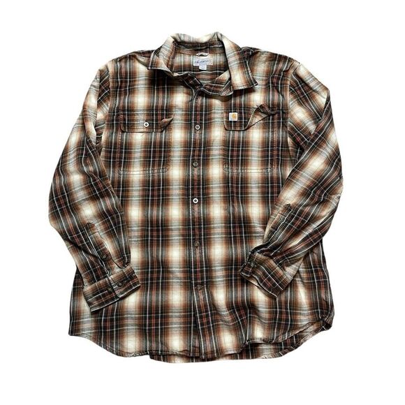 CARHARTT Custom Long Sleeve Plaid Flannel Button Down Size Large - Picture 2 of 8